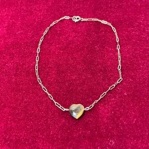 Delicate Anklet. Tiger's Eye Heart Charm on 12K GF Gold Chain. Vintage/Estate